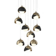 Hubbardton Forge 2022 Soft Gold Black Opal Glass (GG) Long Brooklyn 9-Light Double Shade Pendant