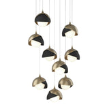 Hubbardton Forge 2022 Soft Gold Black Opal Glass (GG) Long Brooklyn 9-Light Double Shade Pendant