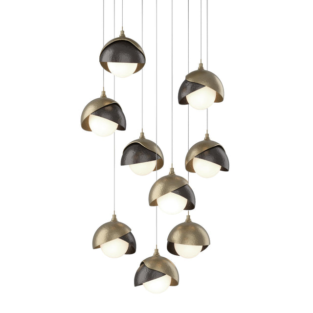 Hubbardton Forge 2022 Soft Gold Oil Rubbed Bronze Opal Glass (GG) Long Brooklyn 9-Light Double Shade Pendant