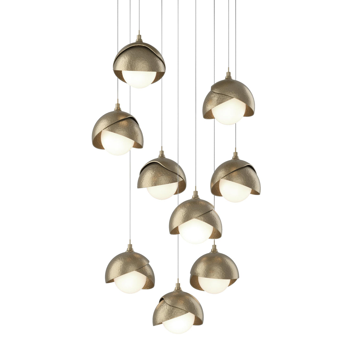 Hubbardton Forge 2022 Soft Gold Soft Gold Opal Glass (GG) Long Brooklyn 9-Light Double Shade Pendant