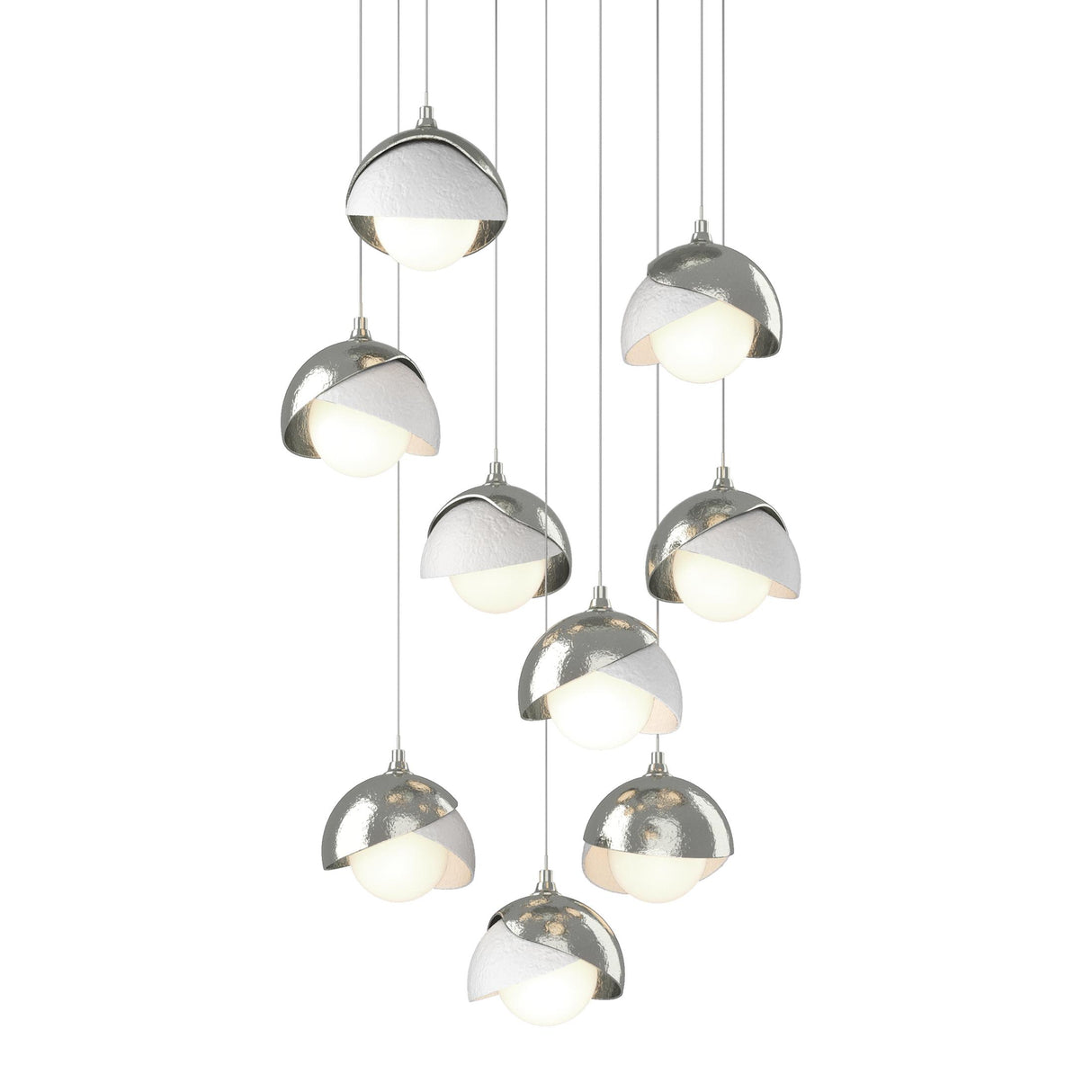 Hubbardton Forge 2022 Sterling White Opal Glass (GG) Long Brooklyn 9-Light Double Shade Pendant