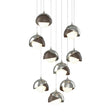 Hubbardton Forge 2022 Sterling Bronze Opal Glass (GG) Long Brooklyn 9-Light Double Shade Pendant