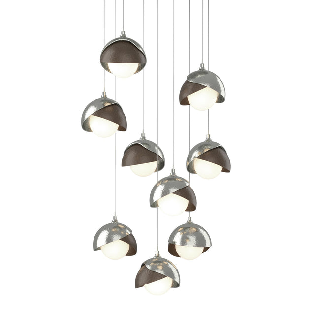 Hubbardton Forge 2022 Sterling Bronze Opal Glass (GG) Long Brooklyn 9-Light Double Shade Pendant