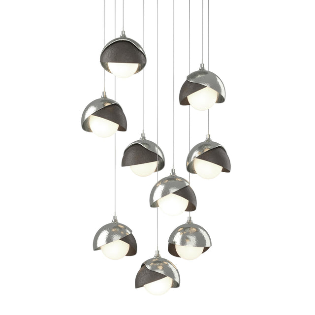 Hubbardton Forge 2022 Sterling Dark Smoke Opal Glass (GG) Long Brooklyn 9-Light Double Shade Pendant