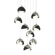Hubbardton Forge 2022 Sterling Black Opal Glass (GG) Long Brooklyn 9-Light Double Shade Pendant