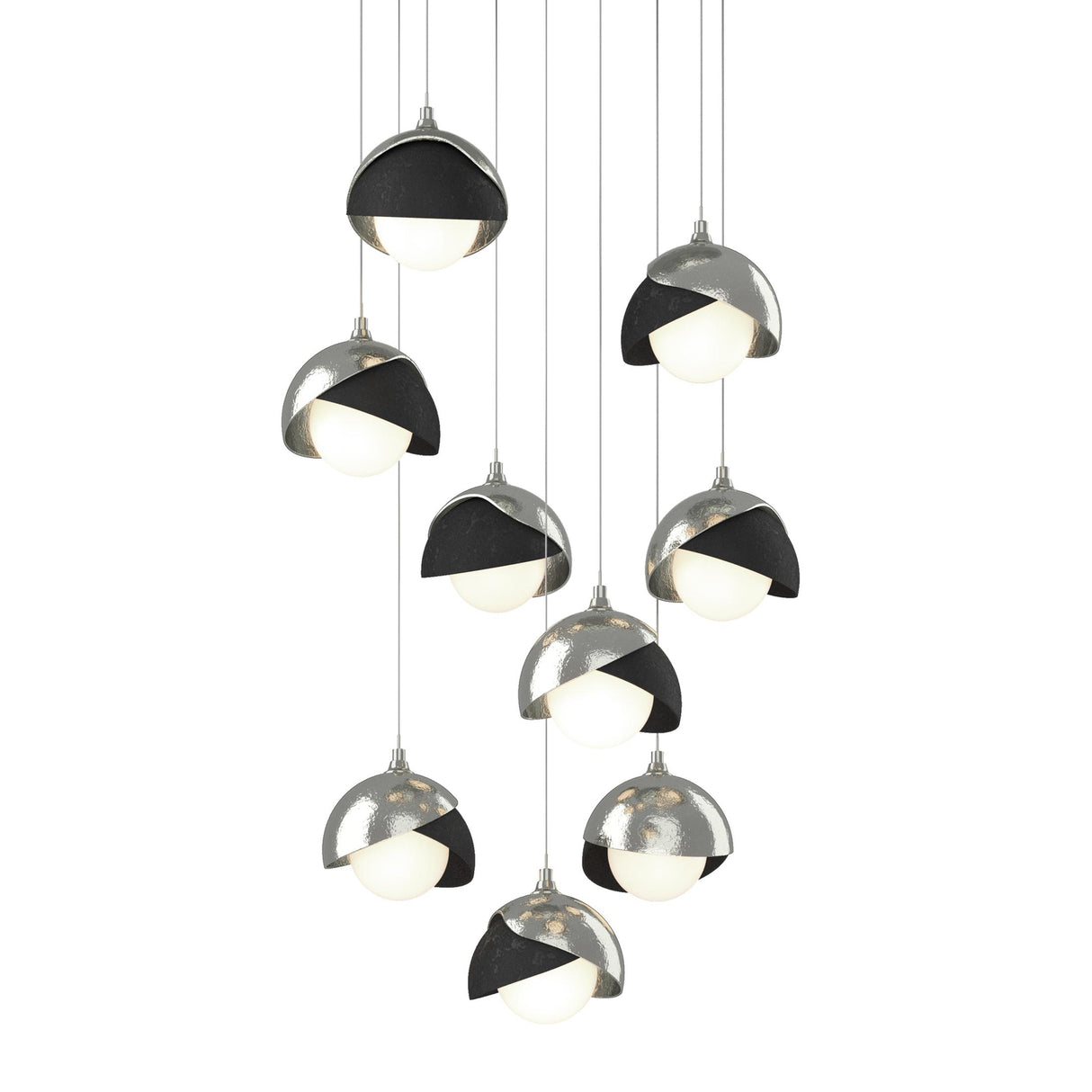 Hubbardton Forge 2022 Sterling Black Opal Glass (GG) Long Brooklyn 9-Light Double Shade Pendant