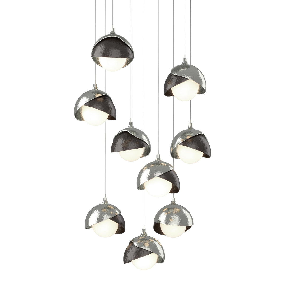 Hubbardton Forge 2022 Sterling Oil Rubbed Bronze Opal Glass (GG) Long Brooklyn 9-Light Double Shade Pendant