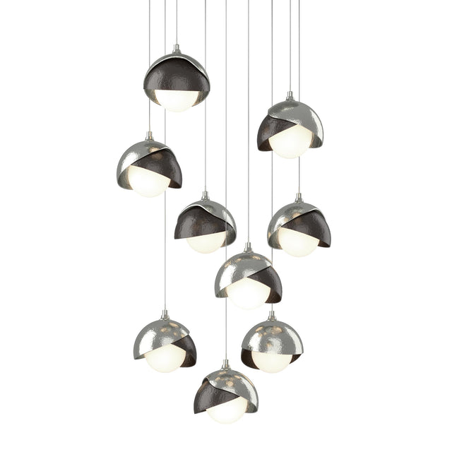 Hubbardton Forge 2022 Sterling Oil Rubbed Bronze Opal Glass (GG) Long Brooklyn 9-Light Double Shade Pendant