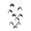 Hubbardton Forge 2022 Sterling Natural Iron Opal Glass (GG) Long Brooklyn 9-Light Double Shade Pendant