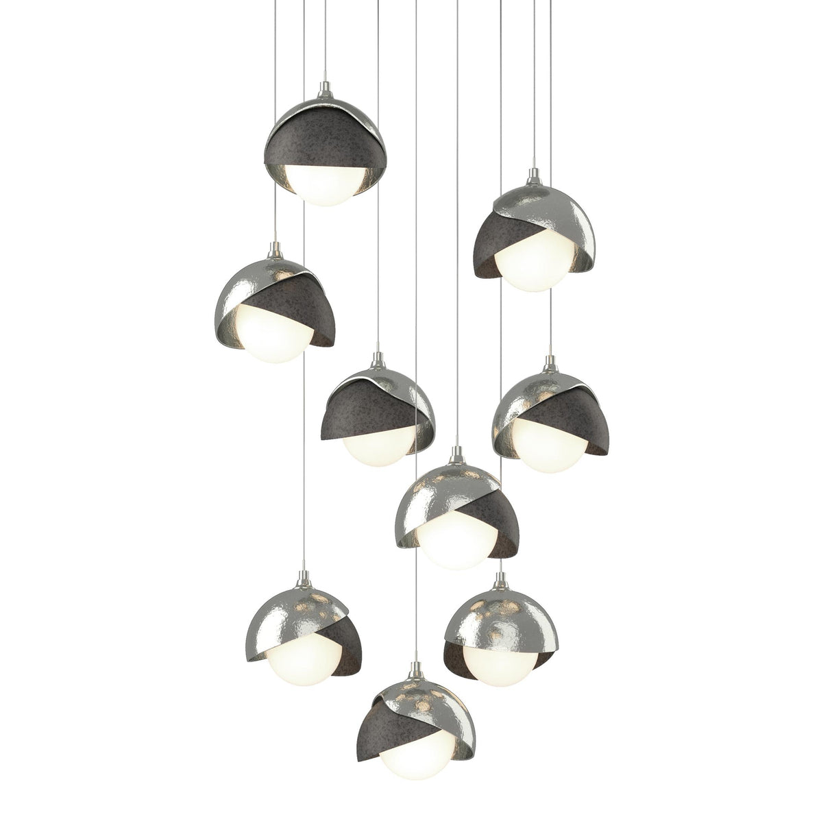 Hubbardton Forge 2022 Sterling Natural Iron Opal Glass (GG) Long Brooklyn 9-Light Double Shade Pendant