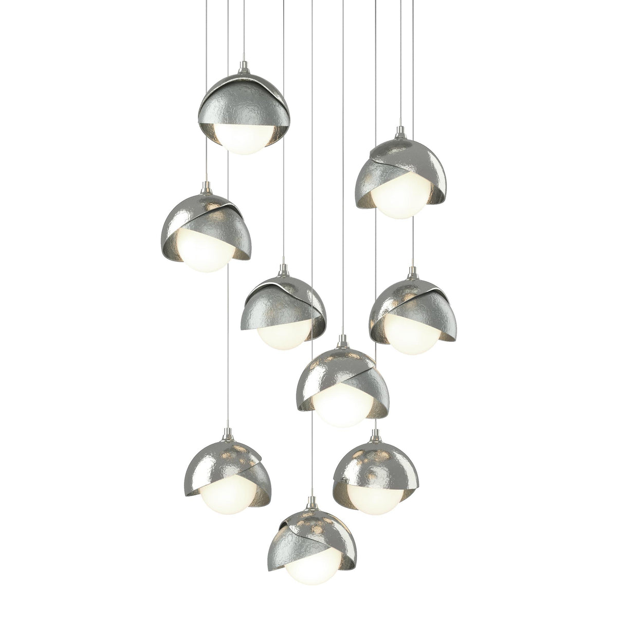 Hubbardton Forge 2022 Sterling Vintage Platinum Opal Glass (GG) Long Brooklyn 9-Light Double Shade Pendant