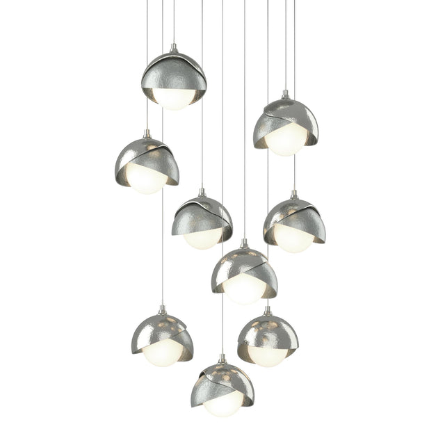 Hubbardton Forge 2022 Sterling Vintage Platinum Opal Glass (GG) Long Brooklyn 9-Light Double Shade Pendant