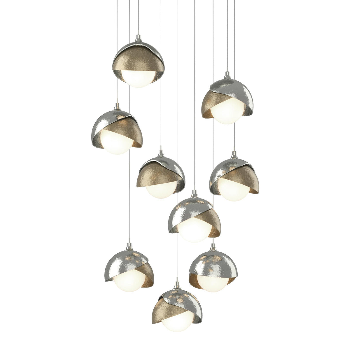 Hubbardton Forge 2022 Sterling Soft Gold Opal Glass (GG) Long Brooklyn 9-Light Double Shade Pendant