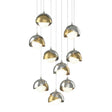 Hubbardton Forge 2022 Sterling Modern Brass Opal Glass (GG) Long Brooklyn 9-Light Double Shade Pendant