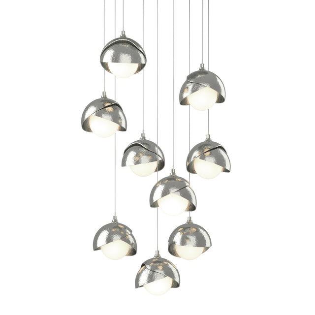 Hubbardton Forge 2022 Sterling Sterling Opal Glass (GG) Long Brooklyn 9-Light Double Shade Pendant