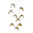 Hubbardton Forge 2022 Modern Brass White Opal Glass (GG) Long Brooklyn 9-Light Double Shade Pendant