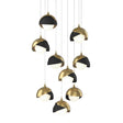 Hubbardton Forge 2022 Modern Brass Black Opal Glass (GG) Long Brooklyn 9-Light Double Shade Pendant