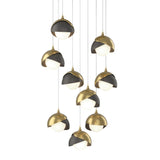 Hubbardton Forge 2022 Modern Brass Natural Iron Opal Glass (GG) Long Brooklyn 9-Light Double Shade Pendant
