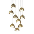 Hubbardton Forge 2022 Modern Brass Soft Gold Opal Glass (GG) Long Brooklyn 9-Light Double Shade Pendant