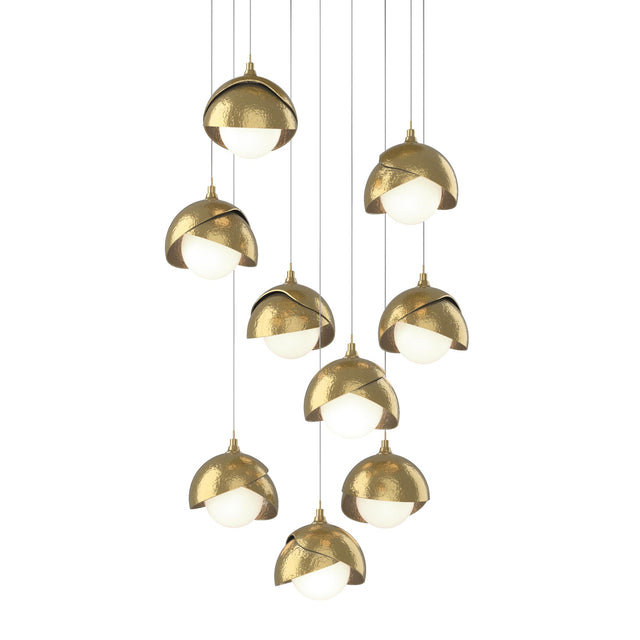 Hubbardton Forge 2022 Modern Brass Modern Brass Opal Glass (GG) Long Brooklyn 9-Light Double Shade Pendant