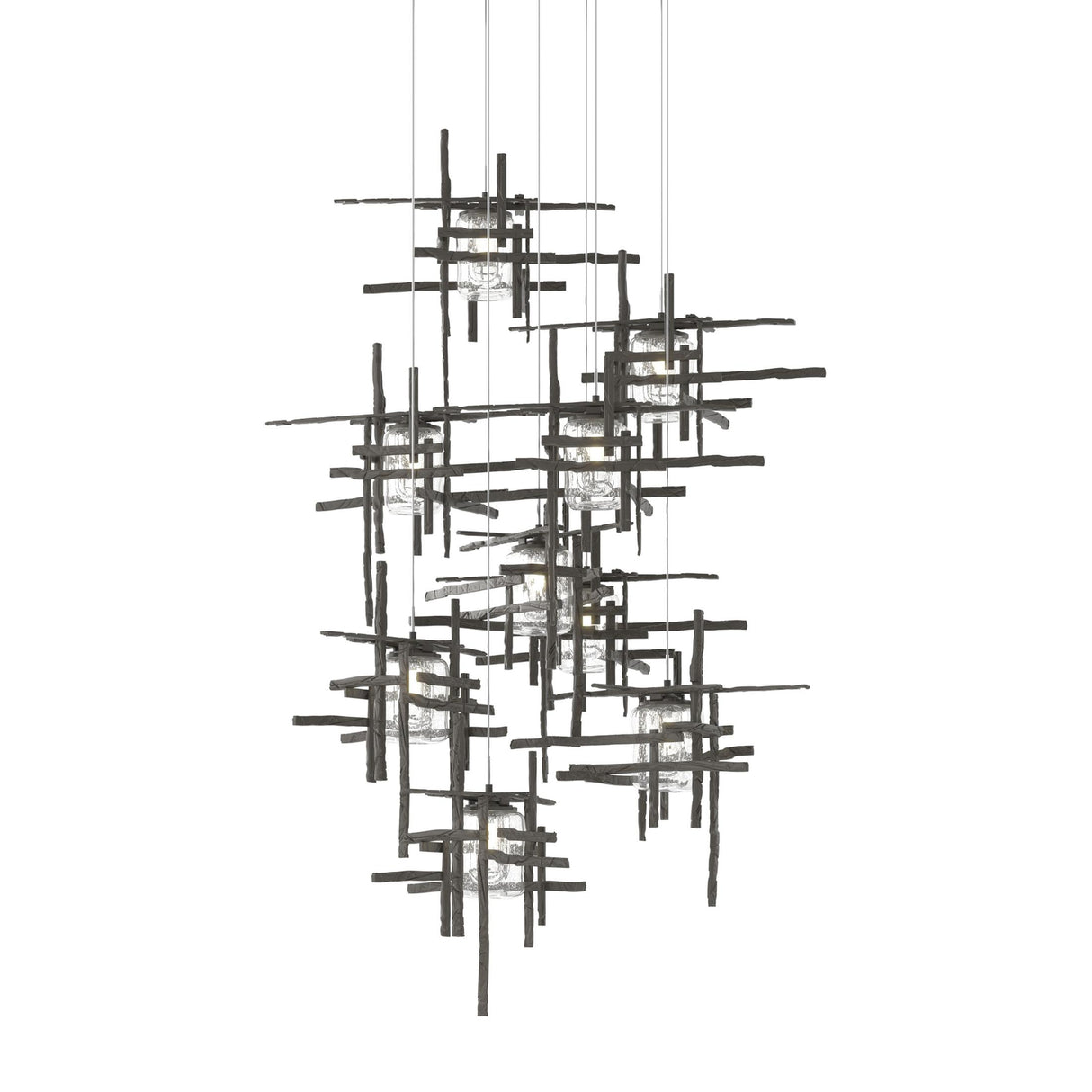 Hubbardton Forge 2022 Dark Smoke Seeded Clear Glass (II) Long Tura 9-Light Seeded Glass Pendant