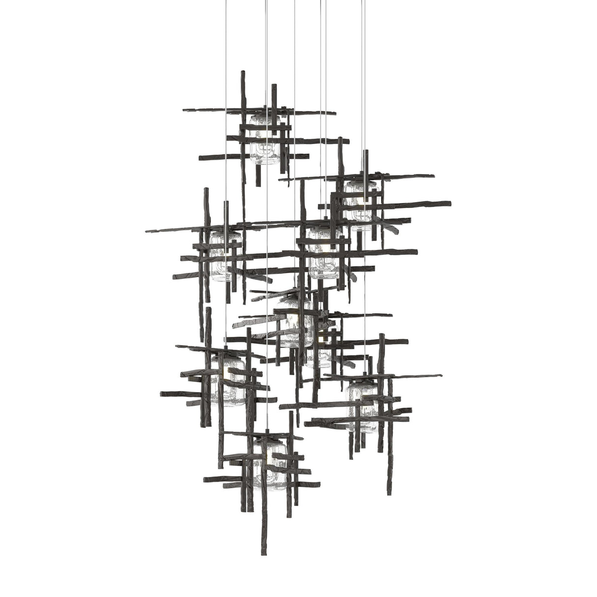 Hubbardton Forge 2022 Oil Rubbed Bronze Seeded Clear Glass (II) Long Tura 9-Light Seeded Glass Pendant