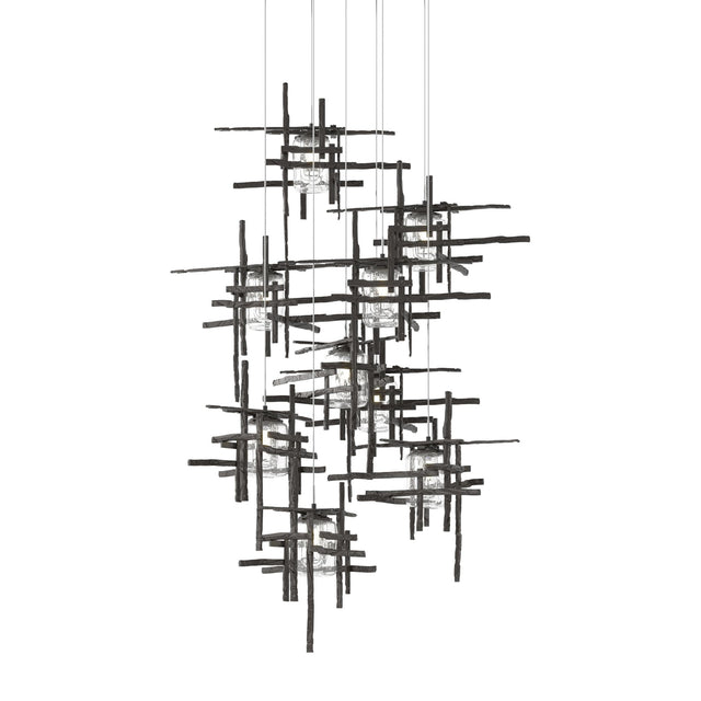Hubbardton Forge 2022 Oil Rubbed Bronze Seeded Clear Glass (II) Long Tura 9-Light Seeded Glass Pendant
