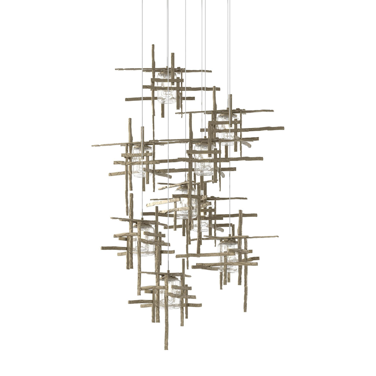 Hubbardton Forge 2022 Vintage Platinum Seeded Clear Glass (II) Long Tura 9-Light Seeded Glass Pendant