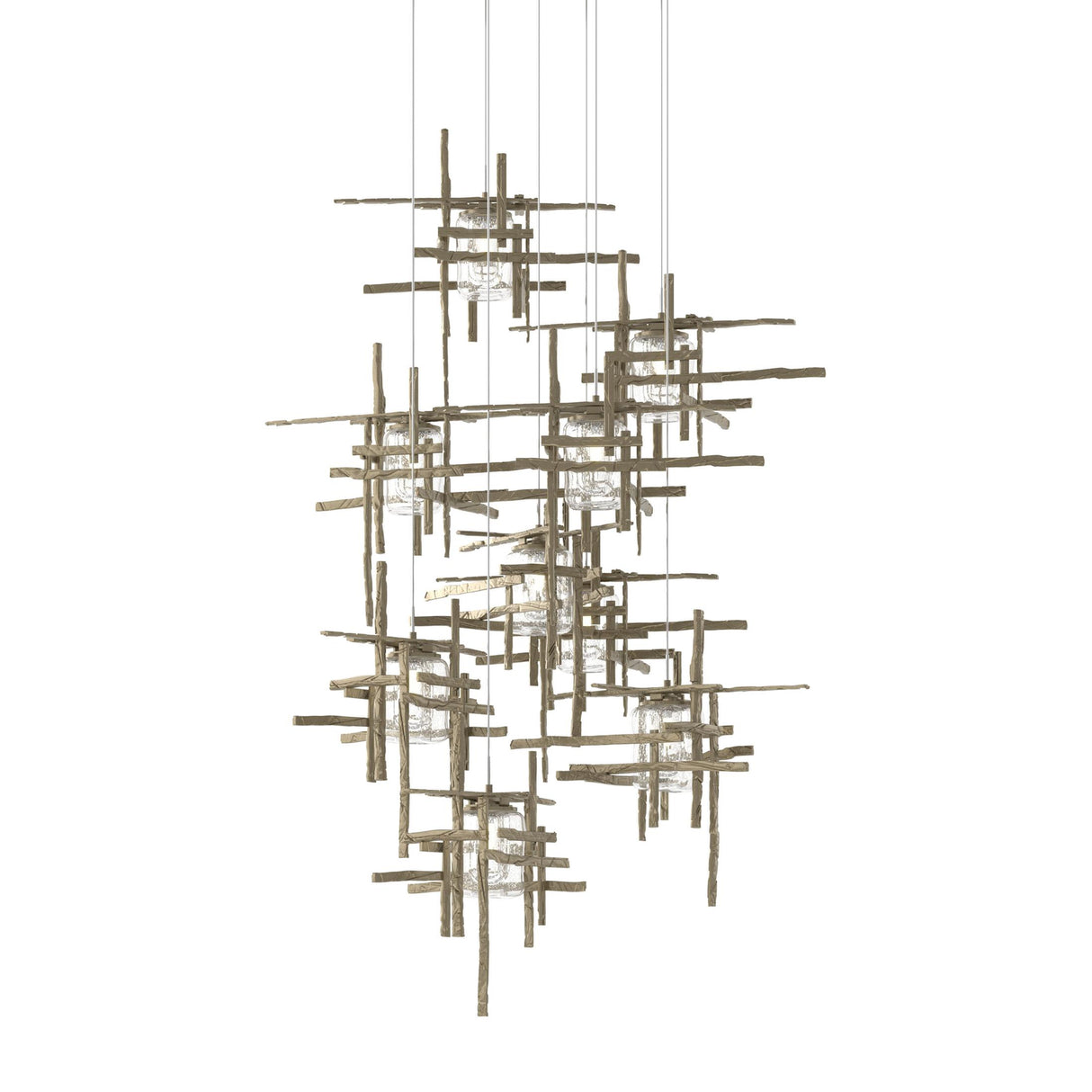 Hubbardton Forge 2022 Soft Gold Seeded Clear Glass (II) Long Tura 9-Light Seeded Glass Pendant