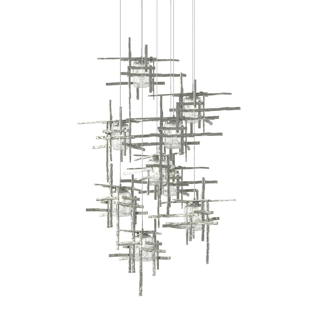 Hubbardton Forge 2022 Sterling Seeded Clear Glass (II) Long Tura 9-Light Seeded Glass Pendant