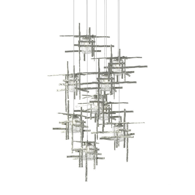 Hubbardton Forge 2022 Sterling Seeded Clear Glass (II) Long Tura 9-Light Seeded Glass Pendant