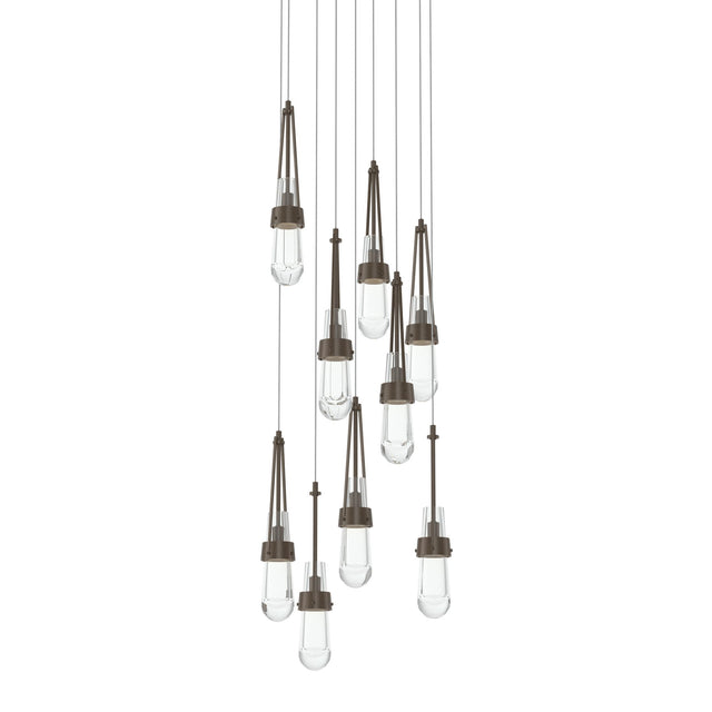 Hubbardton Forge 2022 Bronze Clear Glass (ZM) Long Link 9-Light Clear Glass Pendant