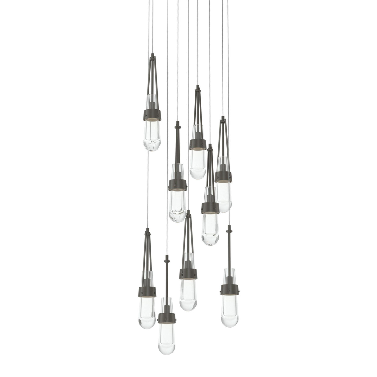 Hubbardton Forge 2022 Dark Smoke Clear Glass (ZM) Long Link 9-Light Clear Glass Pendant