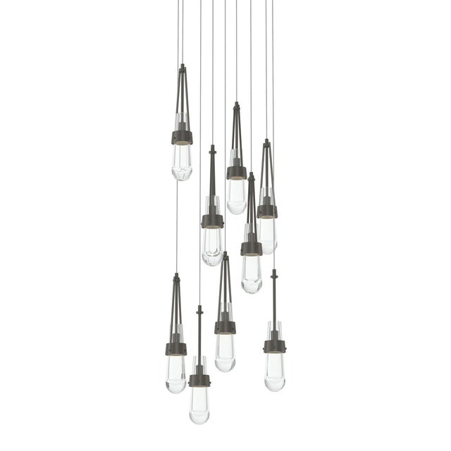 Hubbardton Forge 2022 Dark Smoke Clear Glass (ZM) Long Link 9-Light Clear Glass Pendant