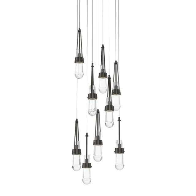 Hubbardton Forge 2022 Oil Rubbed Bronze Clear Glass (ZM) Long Link 9-Light Clear Glass Pendant