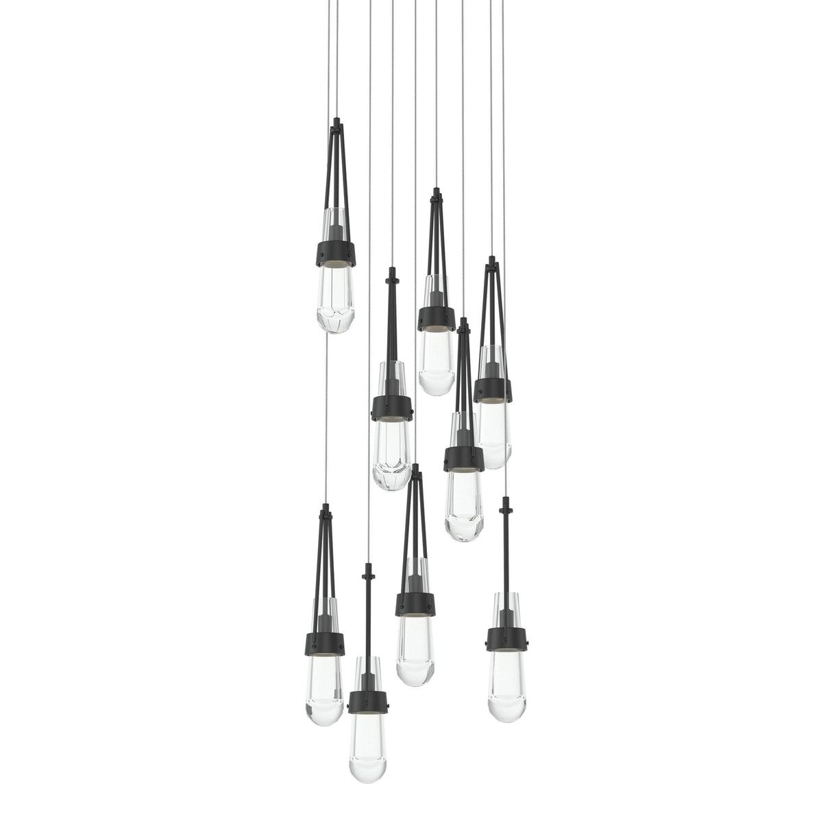 Hubbardton Forge 2022 Black Clear Glass (ZM) Long Link 9-Light Clear Glass Pendant