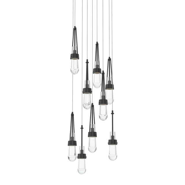 Hubbardton Forge 2022 Black Clear Glass (ZM) Long Link 9-Light Clear Glass Pendant