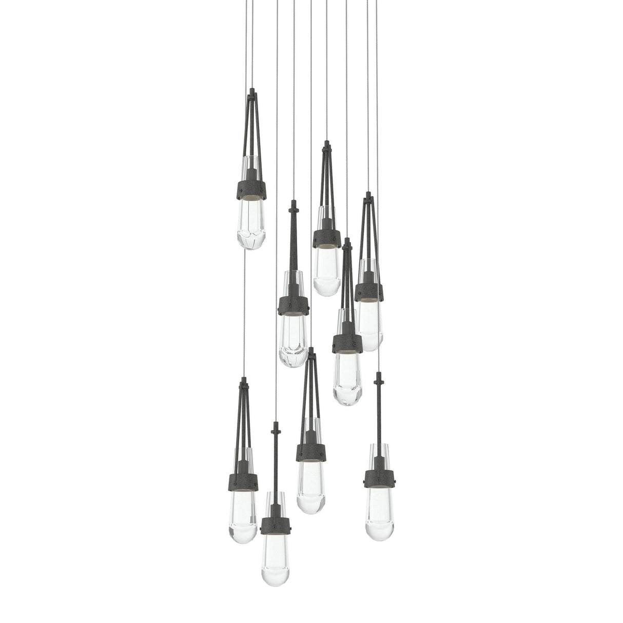 Hubbardton Forge 2022 Natural Iron Clear Glass (ZM) Long Link 9-Light Clear Glass Pendant