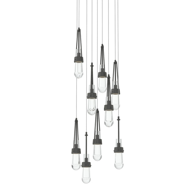 Hubbardton Forge 2022 Natural Iron Clear Glass (ZM) Long Link 9-Light Clear Glass Pendant