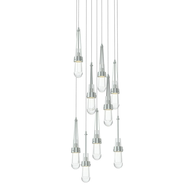 Hubbardton Forge 2022 Vintage Platinum Clear Glass (ZM) Long Link 9-Light Clear Glass Pendant