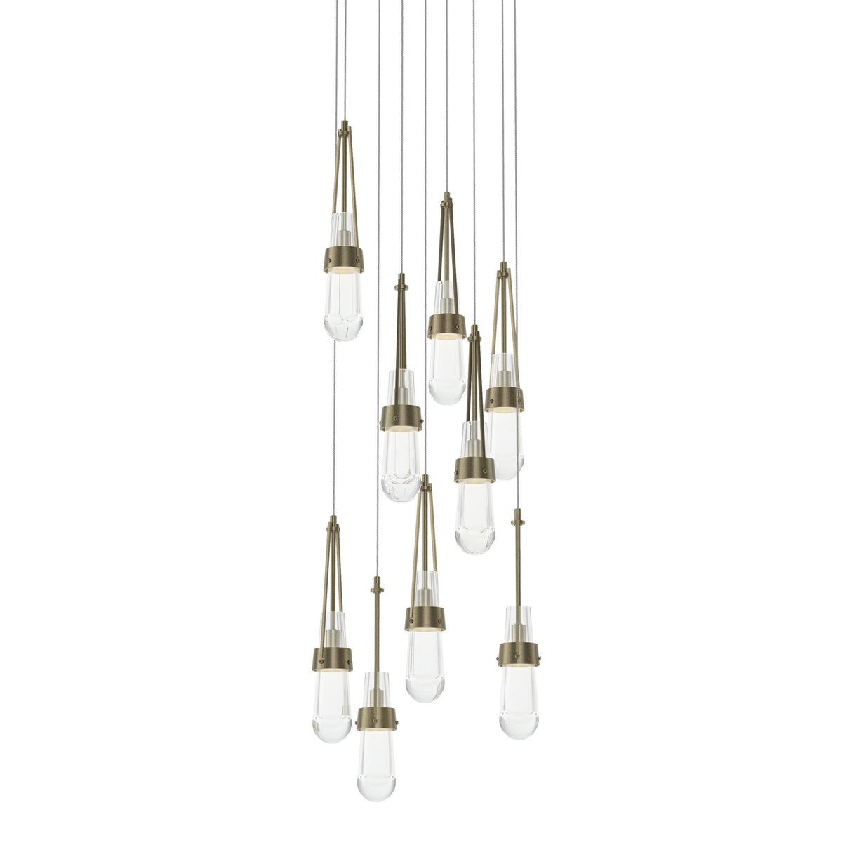 Hubbardton Forge 2022 Soft Gold Clear Glass (ZM) Long Link 9-Light Clear Glass Pendant