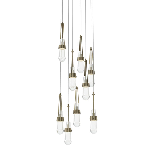Hubbardton Forge 2022 Soft Gold Clear Glass (ZM) Long Link 9-Light Clear Glass Pendant