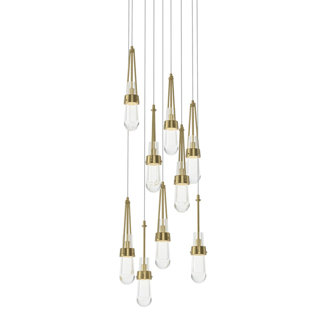 Hubbardton Forge 2022 Modern Brass Clear Glass (ZM) Long Link 9-Light Clear Glass Pendant