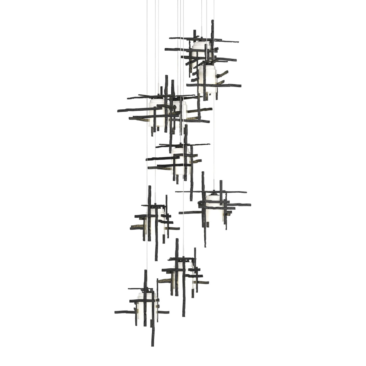 Hubbardton Forge 2022 Black Cast Glass (YC) Long Tura 9-Light Frosted Glass Pendant