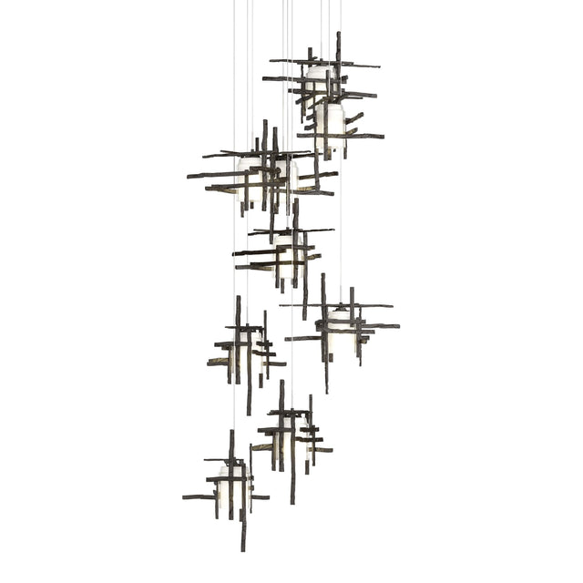Hubbardton Forge 2022 Oil Rubbed Bronze Cast Glass (YC) Long Tura 9-Light Frosted Glass Pendant