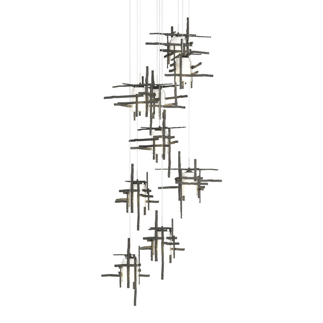 Hubbardton Forge 2022 Natural Iron Cast Glass (YC) Long Tura 9-Light Frosted Glass Pendant