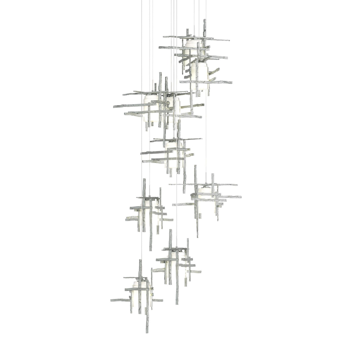 Hubbardton Forge 2022 Vintage Platinum Cast Glass (YC) Long Tura 9-Light Frosted Glass Pendant