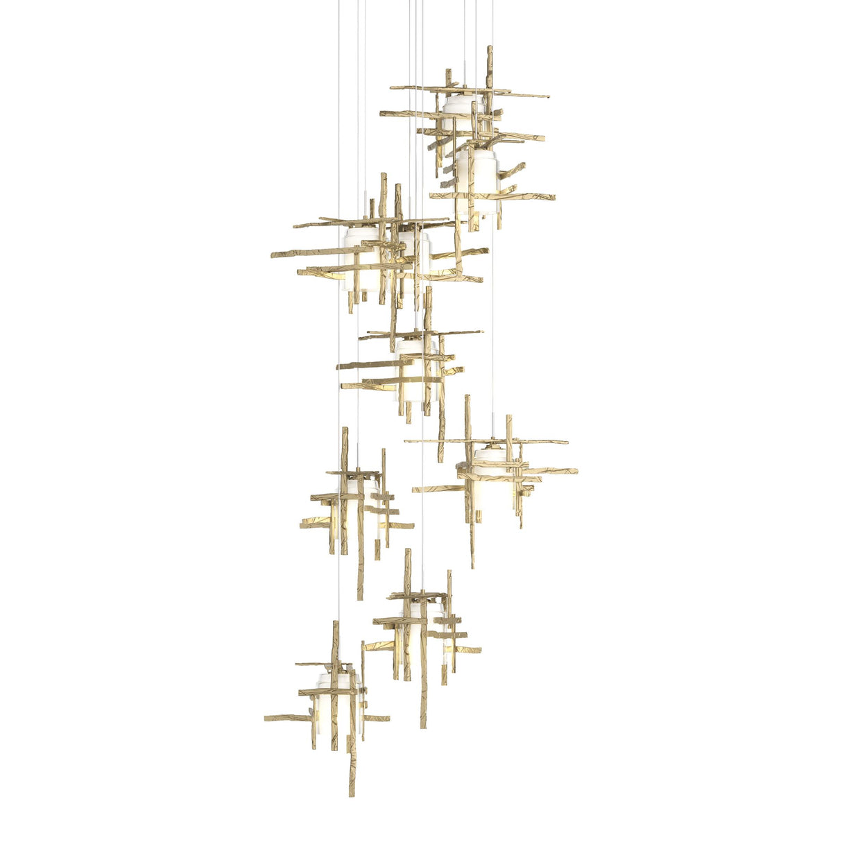 Hubbardton Forge 2022 Soft Gold Cast Glass (YC) Long Tura 9-Light Frosted Glass Pendant