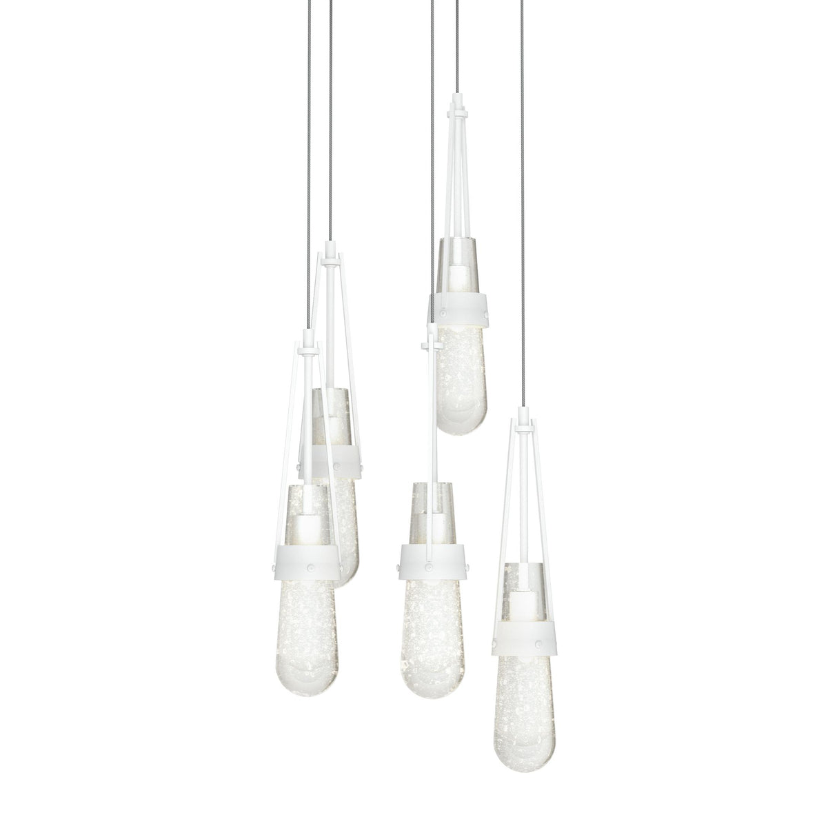 Hubbardton Forge 2023 White Clear Bubble Glass (YG) Long Link 5-Light Blown Glass Pendant