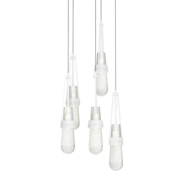 Hubbardton Forge 2023 White Clear Bubble Glass (YG) Long Link 5-Light Blown Glass Pendant
